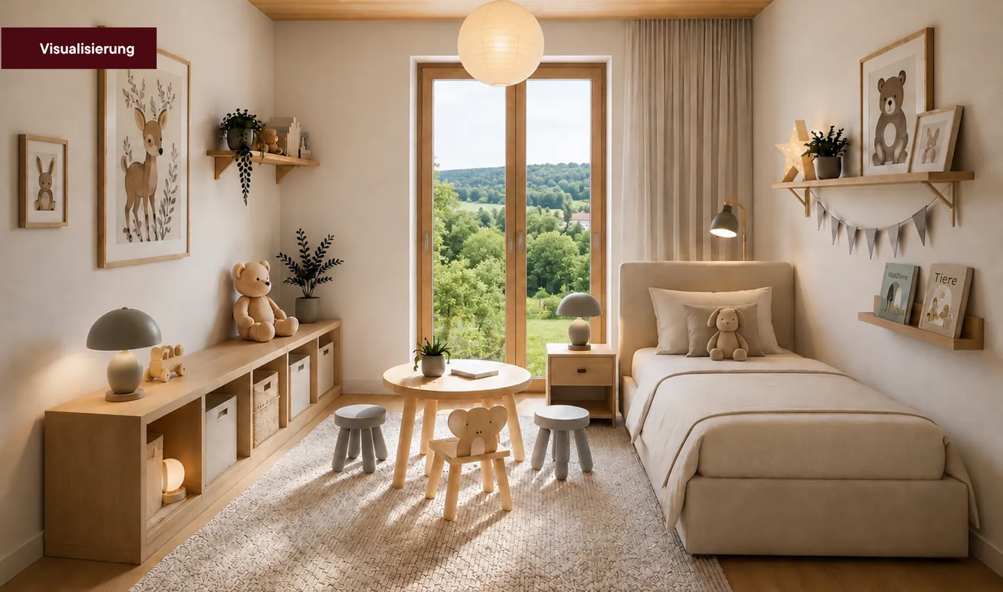 Kinderzimmer mit Fensterblick, Visualisierung