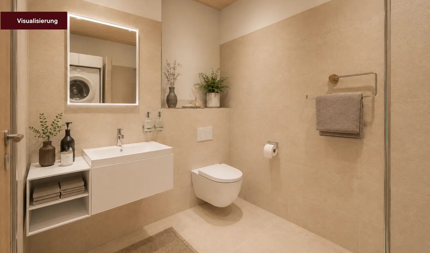 Badezimmer mit Waschtisch und Dusche, Visualisierung