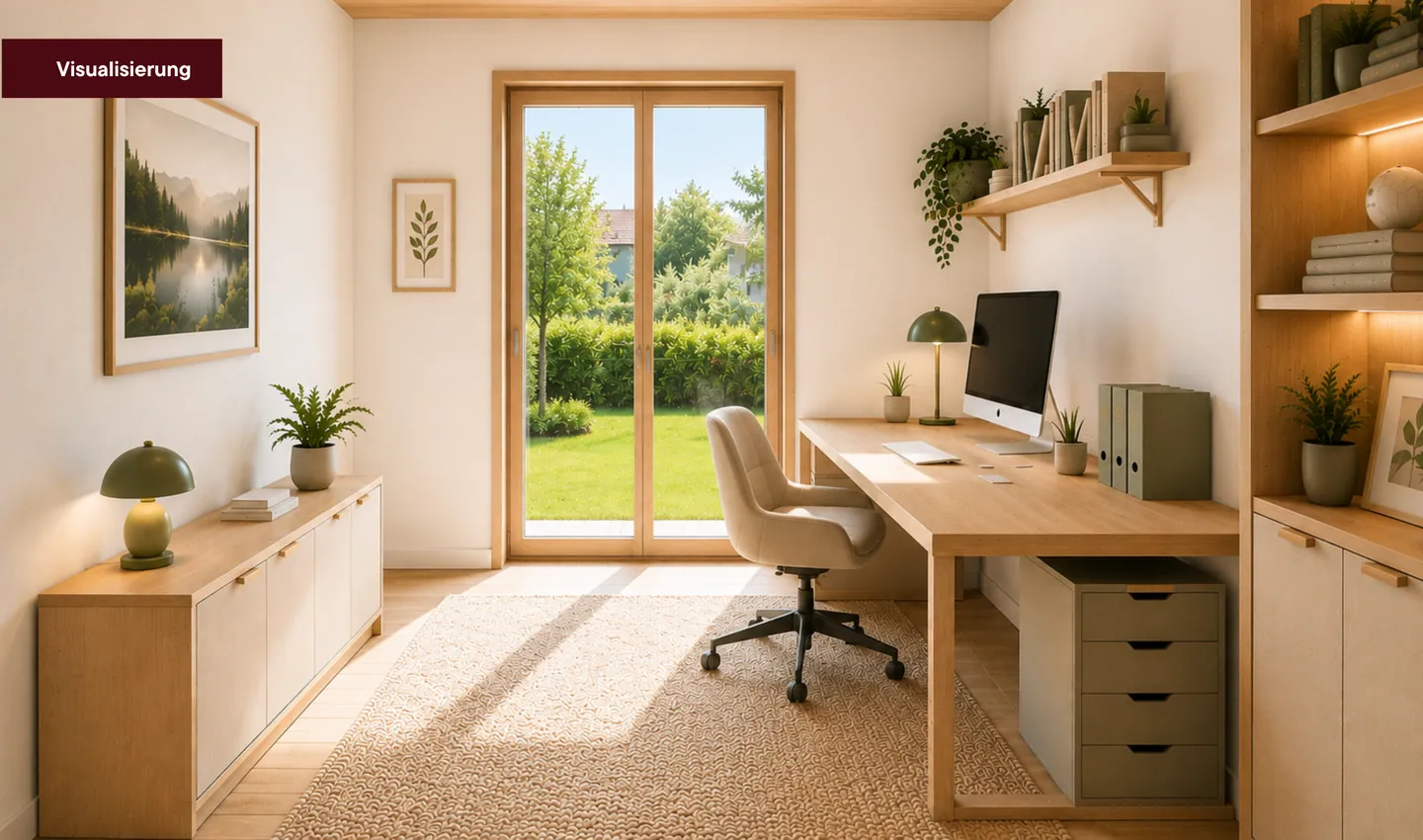 Arbeitszimmer mit Gartentür, Visualisierung
