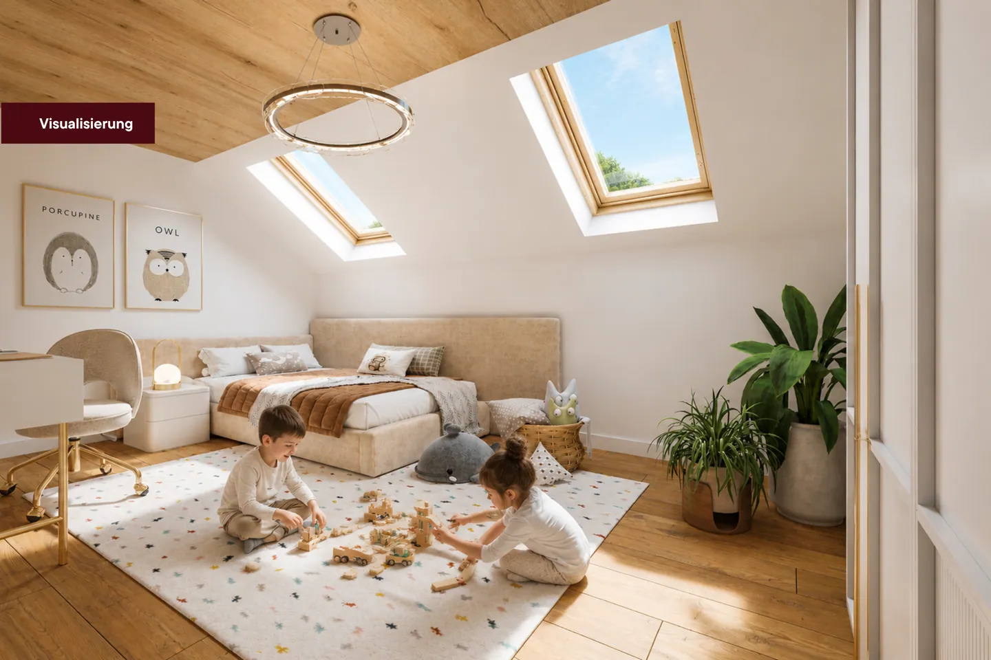 Kinderzimmer im Dachgeschoss, Visualisierung