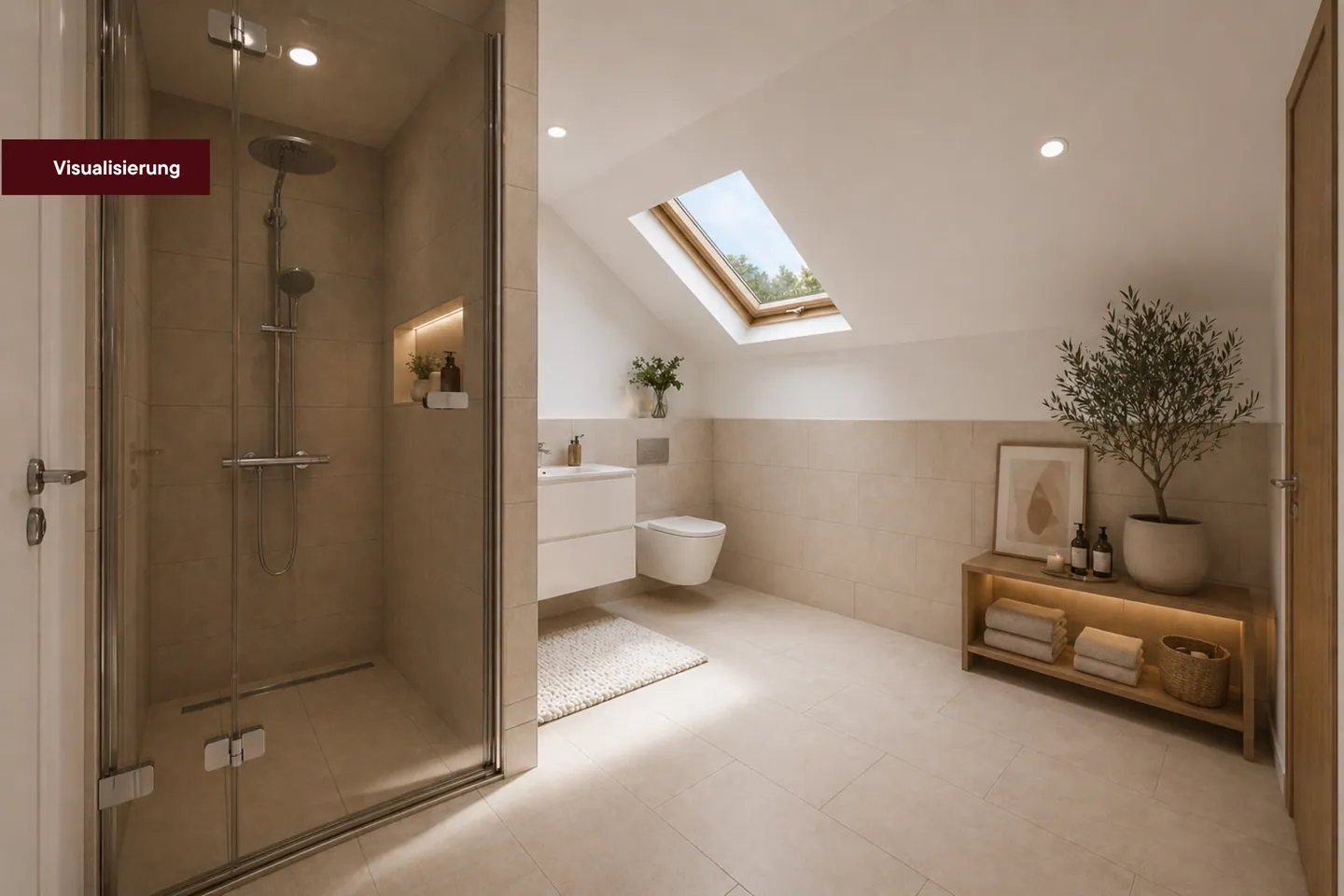 Badezimmer mit Dachfenster, Visualisierung
