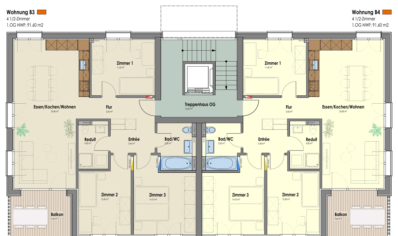 Grundriss Ahorn, Haus B, 1. Obergeschoss